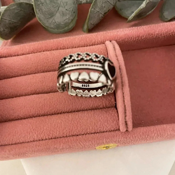 925 Sterling Silver Black Heart Minimalist Ring Vintage Boho Stackable Ring Band - Picture 7 of 7